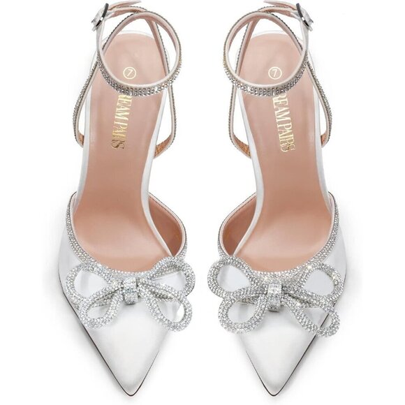 Women's White High Heels Destiny Closed Toe Strappy Heels  Sexy Ankle Strap - Picture 3 of 6